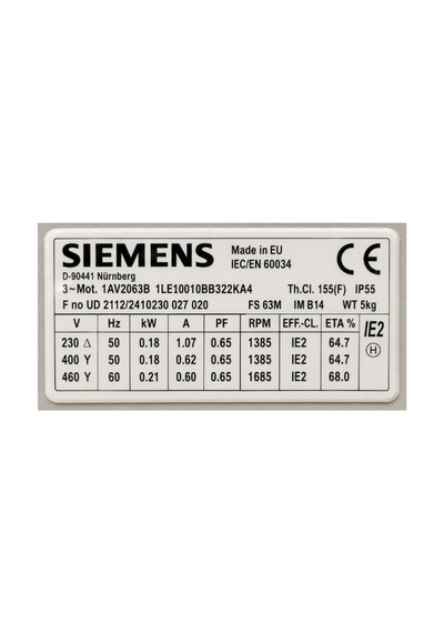 Siemens Sımotıcs Gp 1le1001-0bb32-2ka4 Düşük Gerilim Asenkron Motor Ie2 Verimlilik Sınıfı