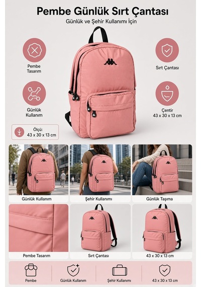 Kappa Pembe Sırt Çantası 43 30 13 Çok Renkli