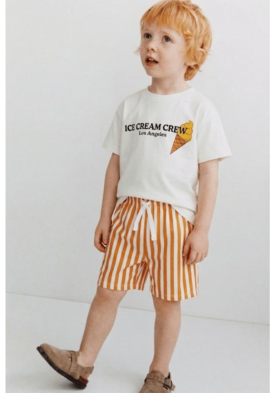 Magu Unisex Çocuk Pamuklu Beyaz Dondurma Baskılı T-shirt Ve Çizgili Şort Takım - Yazlık Çok Renkli Magu Unisex Çocuk Pamuklu Beyaz Dondurma Baskılı T-shirt Ve Çizgili Şort Takım - Yazlık Çok Renkli