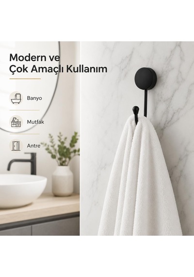 Alper Banyo Lotus Siyah Tekli Askılık, Yapışkanlı Ve Vidalı Monta