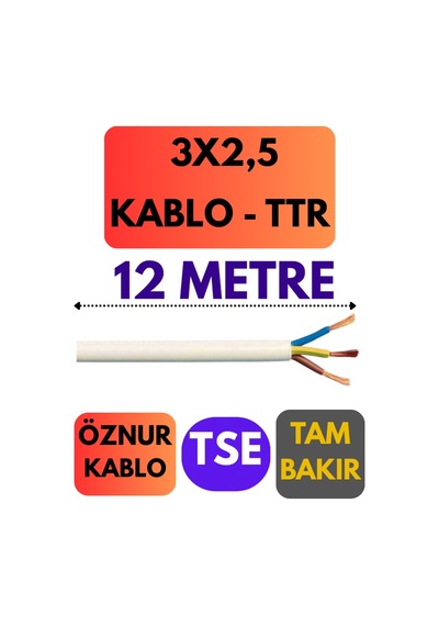 Öznur 3x2,5 Ttr Kablo Metre Seçenekli Beyaz - 12 Metre