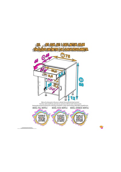 Modilayn Qplas Xxl Set Ocak Altı Dolap 75x88x48 Cm Çekmeceli, Kapaklı 2 Göz Raf Bölmeli Beyaz Modilayn Qplas Xxl Set Ocak Altı Dolap 75x88x48 Cm Çekmeceli, Kapaklı 2 Göz Raf Bölmeli Beyaz