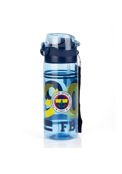 Fenerbahçe Lisanslı 500ml Pipetli Kilitli Kapaklı Mavi Su Matarası - Orijinal Fb Taraftar Suluk Sarı - Lacivert