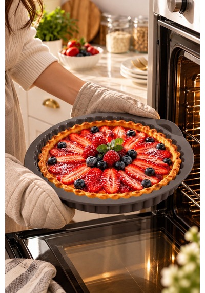 Porsima 30012-2 Silikon Turta Ve Tart Kalıbı Xl 26 Cm - Isıya Dayanıklı Yapışmaz Tırtıklı Kek Pişirme Kalıbı Gri