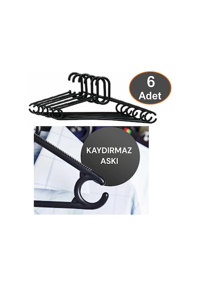 Kaydırmaz Elbise Askısı Fular Askısı Gömlek Tişört Askısı Kırılmaz 6 Adet Set Siyah Pantolon Askı Pl Diğer