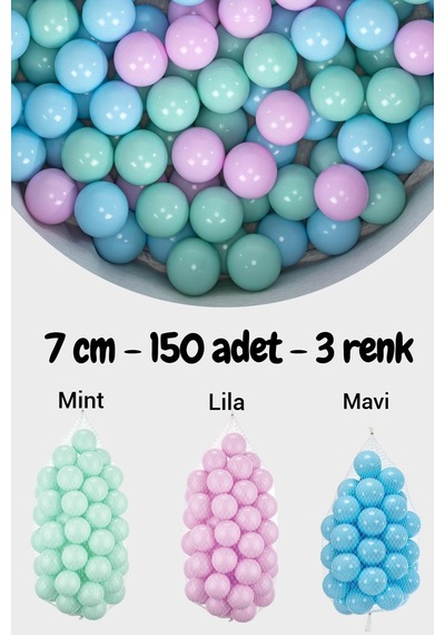 7 Cm Top Havuzu Topu 150 Adet Mint, Lila, Mavi