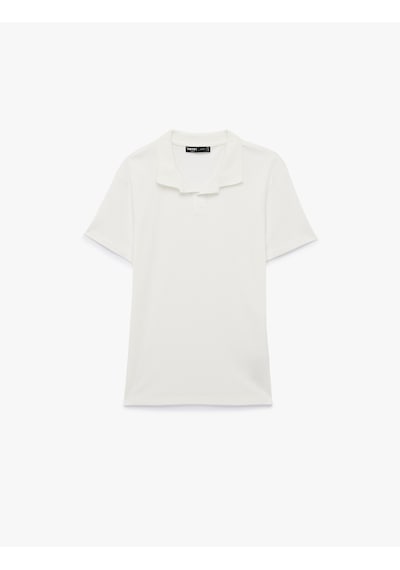 Koton Kısa Kollu Pamuklu Slim Fit Polo Yaka Tişört Ekru 6sam10291mk