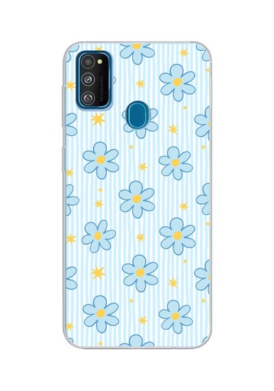 Samsung Galaxy M30s/m21 Uyumlu Mavi Çizgili Ve Sarı Papatya Baskılı Silikon Kılıf Renkli