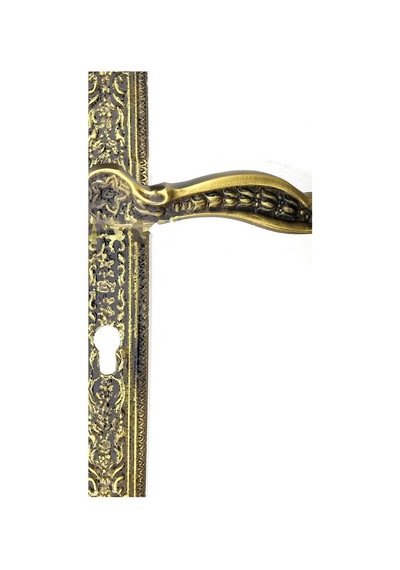 Antik Ulu Model Büyük Kapı Kolu Takımı, 354x57 Mm, Yaylı - Pirinç, Antik, Tarihi, Osmanlı Stil Lale