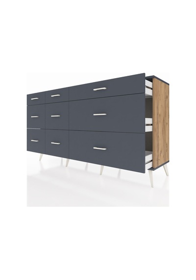 Kronos Konsol 9 Çekmeceli 176x59x99 Çam-antrasit Çam-antrasit