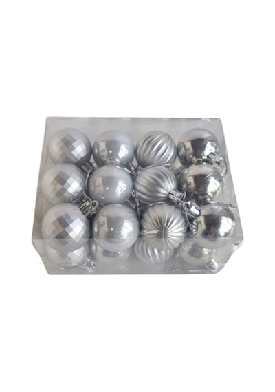 24 Adet Yılbaşı Ağacı Top Süsü 4 Cm - Gümüş Renkli 4 Farklı Çeşit Lüks Dekorasyon Seti Özel Pvc Kutulu