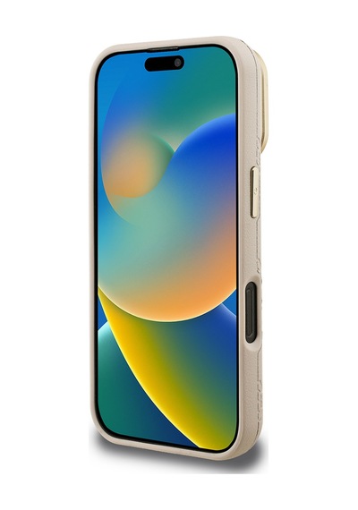Apple Uyumlu iPhone 16 Pro Kılıf Guess Lisanslı M-safe Şarj Özellikli Kamera Standlı Peony Kapak Bej