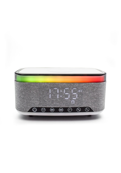 Kablosuz Bluetooth Hoparlör - Üstten Telefon Şarj Özellikli, Rgb Tasarım, Alarm & Saat Göstergeli