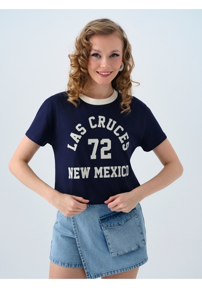 Regular Long Crop Kadın Tshirt K.kol Lacivert