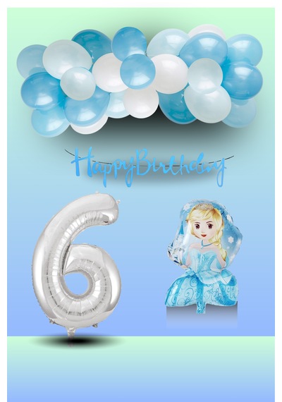 6 Yaş Frozen Tema Prenses Folyo Balon Mavi Beyaz Balon Gümüş Rakam Mavi Banner Doğum Günü Seti Çok Renkli