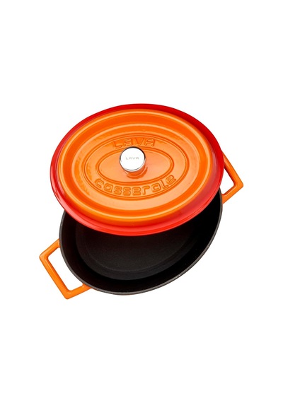 Cookware Trendy Dökme Demir Emaye Güveç Tenceresi/kızartma Tavası, Oval, 25 Cm, 3,19 L, Turuncu Diğer