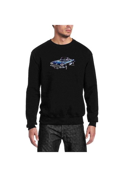 Free Old Car Baskılı Siyah Erkek Örme Sweatshirt