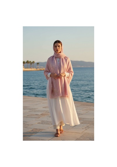 Kendinden Desenli Yaz Esintisi Krep Şal Pembe