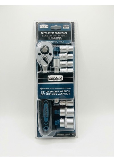 Lavoro 12 Parça 1/2" Krom Vanadyum Lokma Anahtar Takımı