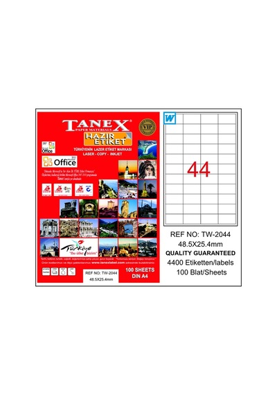 Tanex Laser Etiket 100 Yp 48x25 Laser-copy-ınkjet Tw-2044