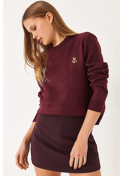 Shade Kadınteddy Nakışlı Basic Kazak 20247602 - Bordo
