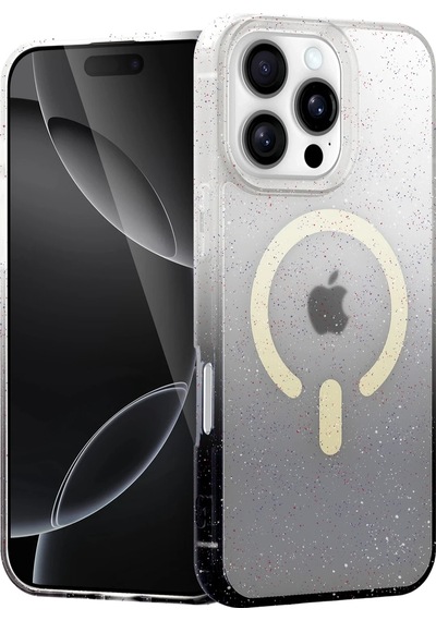 Mey İthalat Apple Uyumlu iPhone 16 Pro Max Pummel Shiny Magsafe Kapak - Siyah Şeffaf