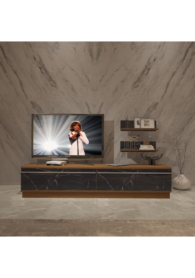 Decoraktiv Eko 4b Mdf Std Tv Ünitesi Tv Sehpası Ceviz - Siyah Mermer