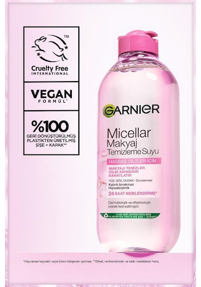 Micellar Makyaj Temizleme Suyu 700ml, 24 Saat Nemlendirme, Hassas Ciltler İçin, Vegan & Cruelty Free 3600541938533-11403