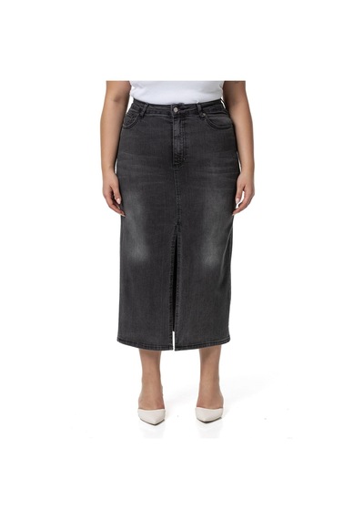 Disentis Büyük Beden Önden Yırtmaç Detaylı Beş Cepli Midi Denim Antrasit Etek-antrasit Antrasit