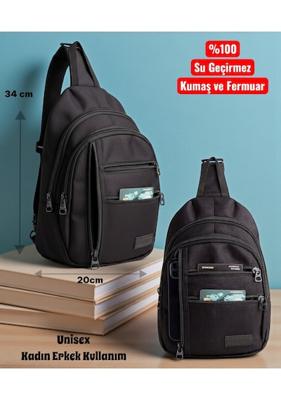 Classone Crossbody Vıp Su Geçirmez Kumaş,fermuar Çarpraz Askılı Unisex Omuz Ve Bel Çantası Siyah