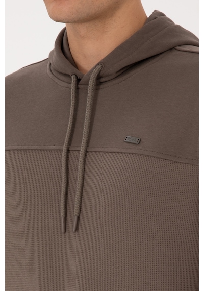U.S. Polo Assn. Erkek Regular Fit Kapüşonlu Petek Dokulu Vizon Sweatshirt 50315526-VR052