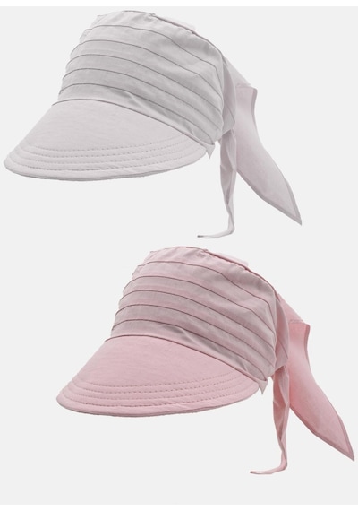 Kadın Bağlamalı Siperli Eşarp Bandana Plaj Şapkası 2li Paket Pembe/beyaz - Beyaz