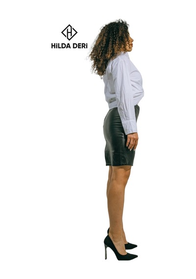 Hilda Deri Diz Üstü Midi Boy Hakiki Deri Etek Ann 001