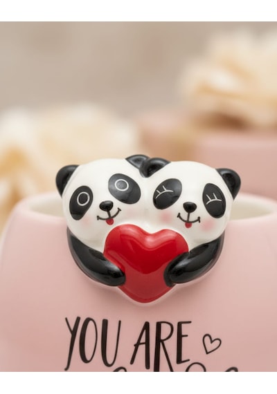 Panda Figürlü Kupa Bardak Sevimli Tasarım Seramik Mug Hediye Kupa Pembe