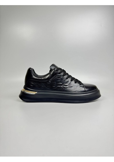 Daytex Hakiki Deri Kroko Baskılı Eva Taban Premium Erkek Sneaker Siyah