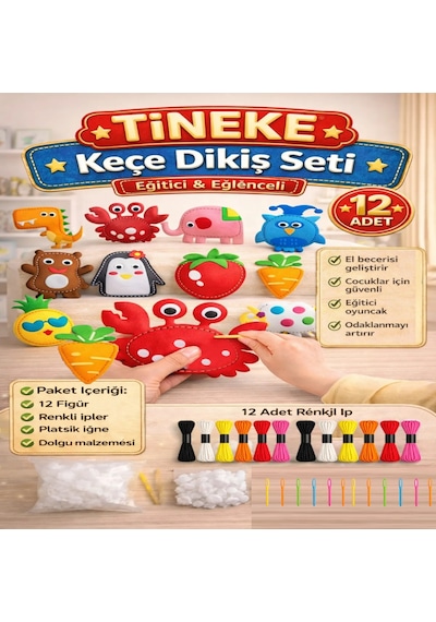 Tineke 12 Adet Çocuklar Için Kendin Yap Montessori Keçe Dikiş El Sanatları Seti 3 Yaş Üzeri Çocuklar Için 12