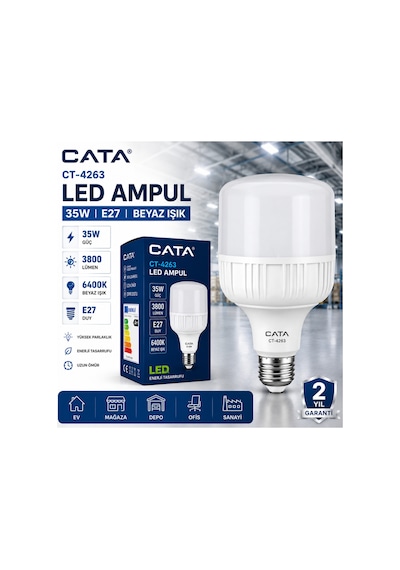 Ct-4263 Led Ampul 35w E27 Beyaz Işık 6400k 3800 Lümen Yüksek Güçlü Aydınlatma Tekli