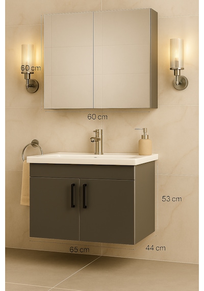 Dmz Home Concept Liventa 65 Cm Antrasit Renkli, Seramik Lavabolu, Antrasit
