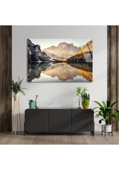 Dağ Gölü Yansıması - Cam Tablo - Deg1272 125 X 80 Cm