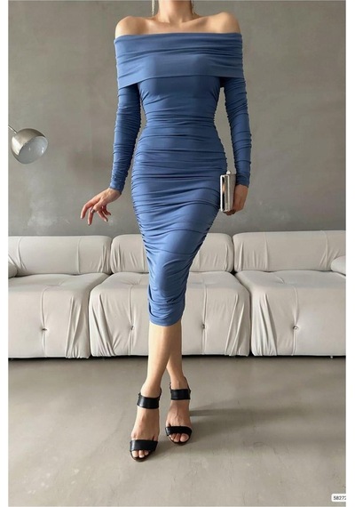 Trendexa Esnek Elbise Sandy Abiye Midi Straplez Kumaş Renk: Mavi Beden: L Mac Trendexa Esnek Elbise Sandy Abiye Midi Straplez Kumaş Renk: Mavi Beden: L Mac