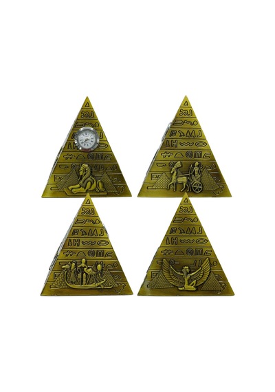 Antik Mısır Piramit Saatli Metal Dekoratif Hediyelik Biblo 10x11cm
