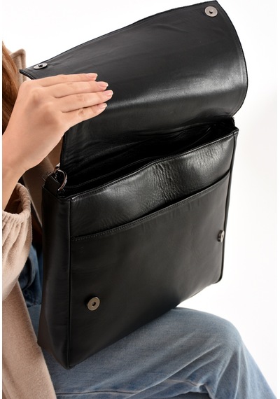 Erzeno Hakiki Deri Unisex Siyah Laptop Çantası Notebook Çantası Macbook Çantası Ve Evrak Çantası Siyah - 771182288 Siyah