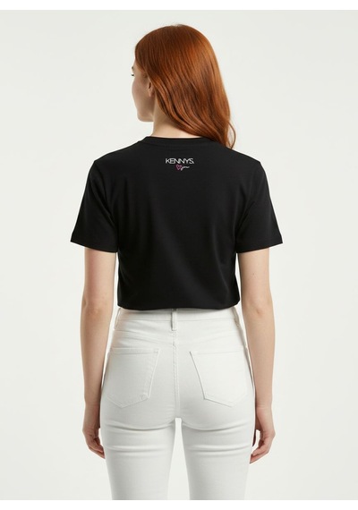 Neden Tekstil Kadın Siyah Baskılı Basic T-shirt