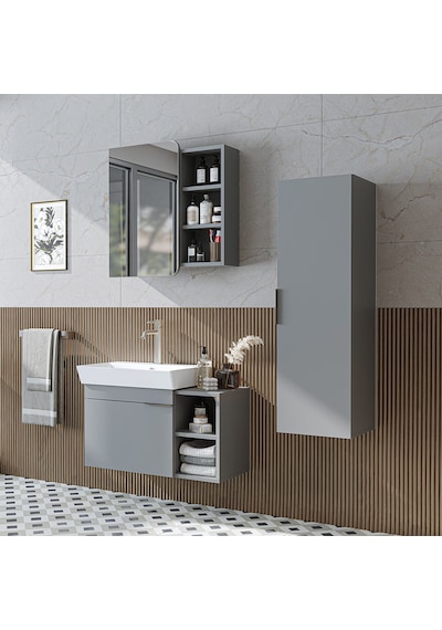 Likya Kapaklı Açık Raflı Mdflam Lavabolu 82 Cm Banyo Alt Dolabı +banyo Üst Dolabı + Banyo Boy Dolabı Külgri Kül Gri Likya Kapaklı Açık Raflı Mdflam Lavabolu 82 Cm Banyo Alt Dolabı +banyo Üst Dolabı + Banyo Boy Dolabı Külgri Kül Gri