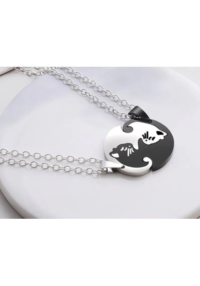 Yin-yang Cats Kedi İkili Sevgili Arkadaşlık Siyah Beyaz Unisex Ko Gümüş