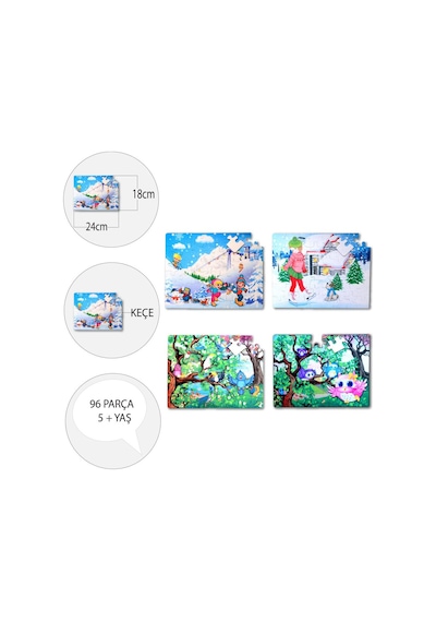 4 Set 96 Parça Tox Kış Ve Baykuş 5+ Keçe Yapboz 5 Yaş Puzzle