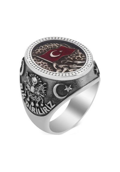 Türk Milleti Figürlü Bir Ölür Bin Diriliriz Yüzüğü