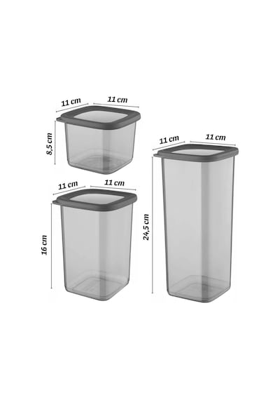12'li Set Etiketli, Kırılmaz Kare Erzak Saklama Kabı Antrasit X4 1,75 Lt/1,2 Lt/0,5 Lt Füme