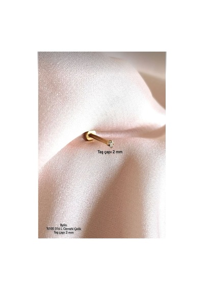 Cerrahi Çelik Tek Taş Labret Dudak, Kulak Piercing - 1 Adet Gold - 685336291 Gold