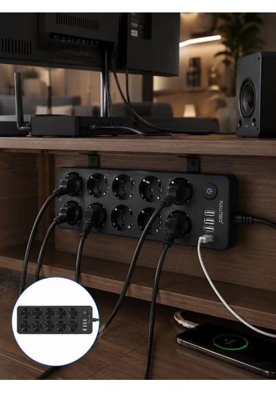 10'lu Çoklu Priz Usb Ve Type-c Şarj Girişli Akım Korumalı Grup Priz Standart